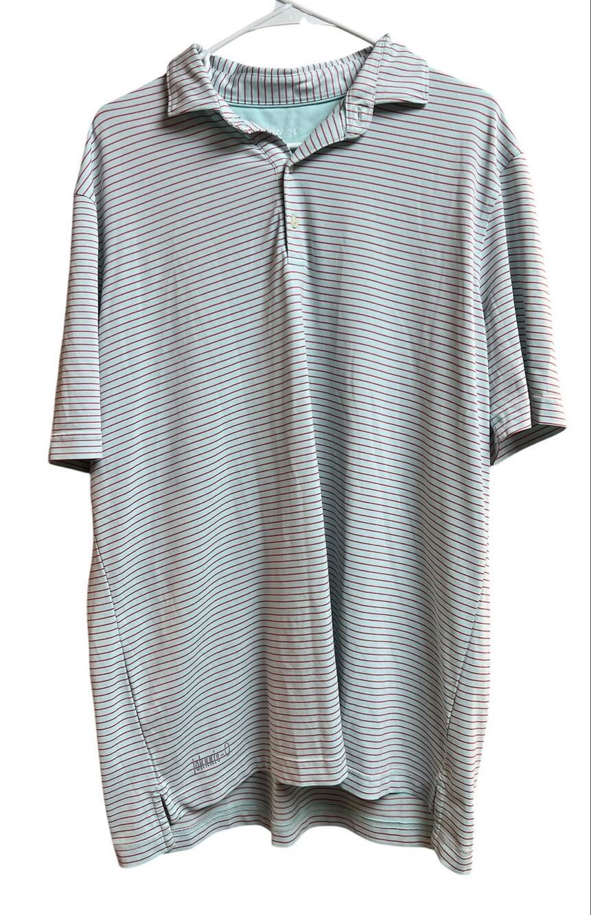 Johnnie-O Men's Polo Shirt Blue/Reddish Pink Stripes XL